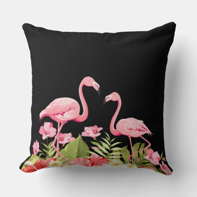 Coussin Fleurs tropicales et design de flamants roses (Recto)