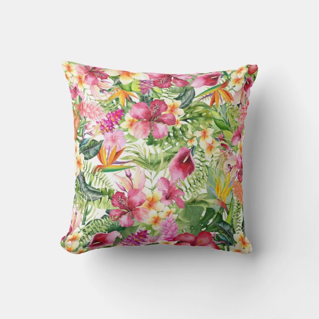 Coussin Fleurs tropicales et fleurs florales Feuilles hawa (Recto)