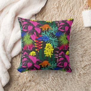 Coussin Fleurs tropicales et Motif de pangolin Feuille