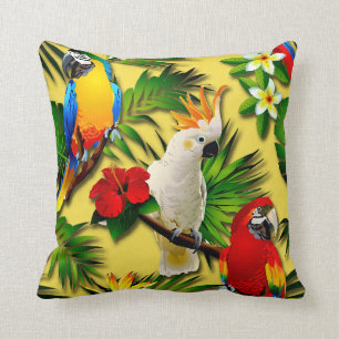 Coussin Fleurs tropicales et perroquets Lancer l'oreiller