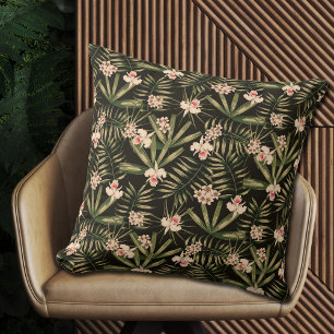 Coussin Fleurs tropicales et verdure Noir