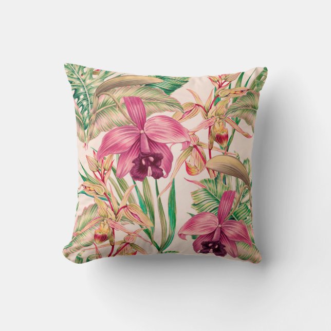 Coussin Fleurs tropicales, fleur d'orchidées, feuilles de  (Recto)