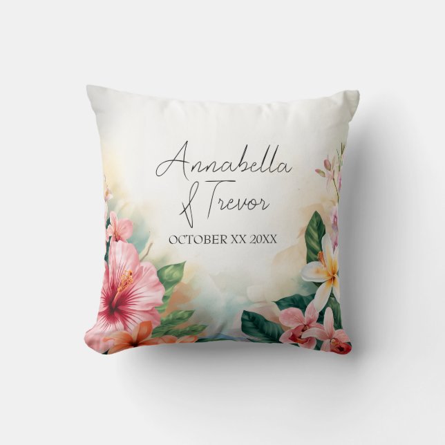 Coussin Fleurs tropicales hawaïennes Mariage sur mesure (Recto)