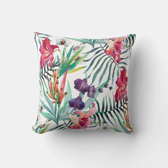 Coussin Fleurs tropicales lumineuses et Motif de feuillage (Recto)