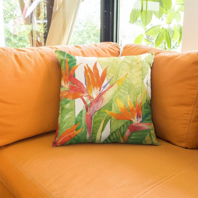 Coussin Fleurs tropicales | Oiseau du paradis (Créateur téléchargé)