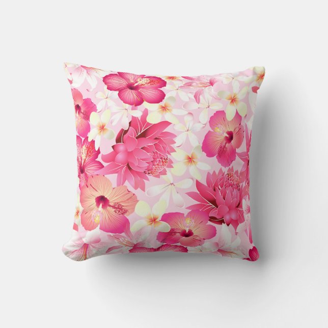 Coussin Fleurs tropicales rose et blanche (Recto)