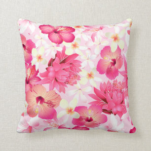 Coussin Fleurs tropicales rose et blanche