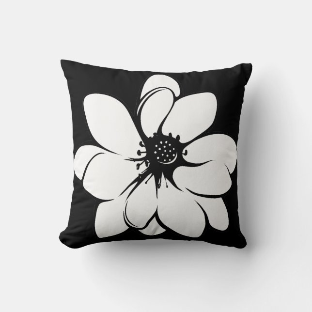 Coussin Fleurs tropicales sur noir et blanc (Recto)