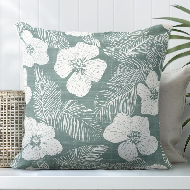 Coussin Fleurs tropicales vertes turquoises Lancer l'oreil (Créateur téléchargé)