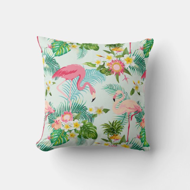 Coussin Fleurs tropicales vintages et oiseaux (Recto)