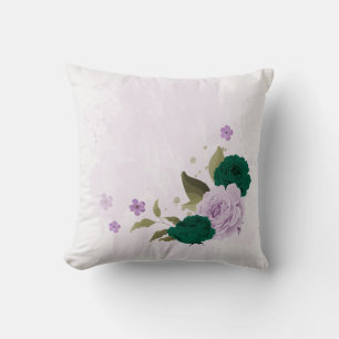 Coussin fleurs vert émeraude violet