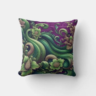 Coussin Fleurs vertes et vagues