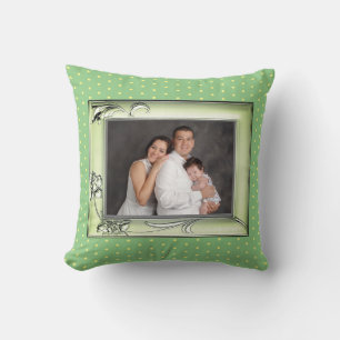 Coussin Fleurs vertes Image du cadre photo Dots jaunes Ver
