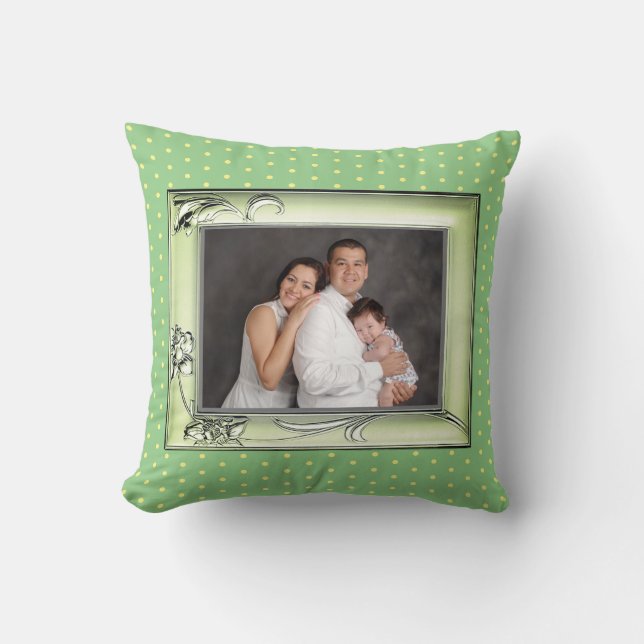 Coussin Fleurs vertes Image du cadre photo Dots jaunes Ver (Recto)