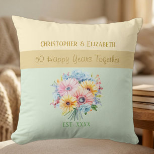 Coussin fleurs vertes pour le 50e anniversaire de mariage