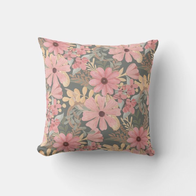 Coussin Fleurs vertes rose Sage Laisser Motif Aquarelle (Recto)