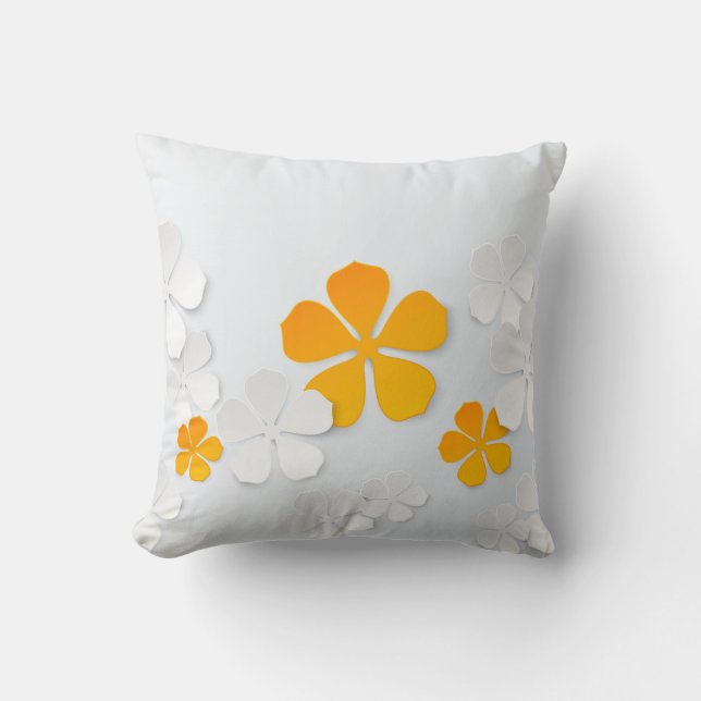 Coussin Fleurs Vinca Blancs Et Jaunes Jaunes Jetant Des Or (Recto)