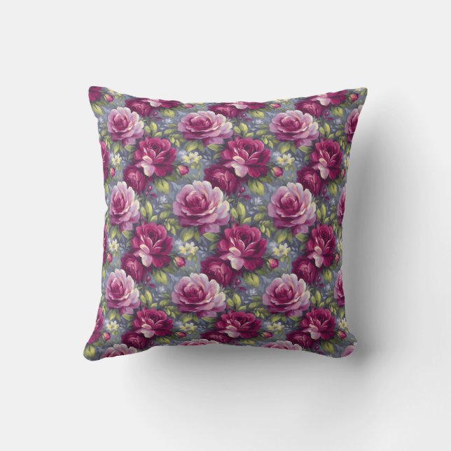 Coussin Fleurs Vintage Botanique Rustique Rose et Violet (Verso)