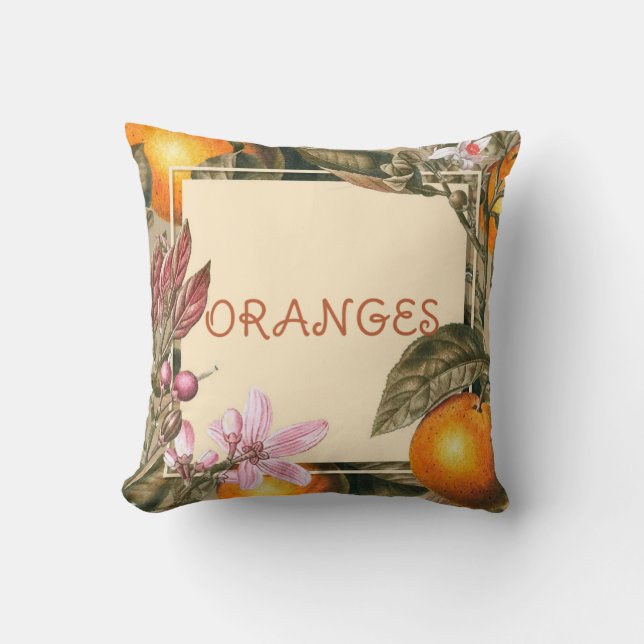 Coussin Fleurs Vintage et Oranges (Recto)