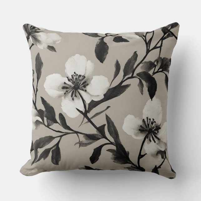 Coussin Fleurs vintage noir et blanc  (Recto)