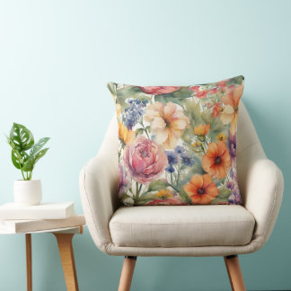 Coussin Fleurs vintages de jardin d'aquarelle en fleurs