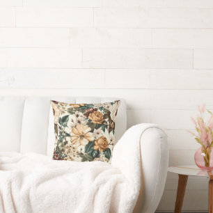 Coussin Fleurs vintages d'ivoire, Motif Rose multicolore