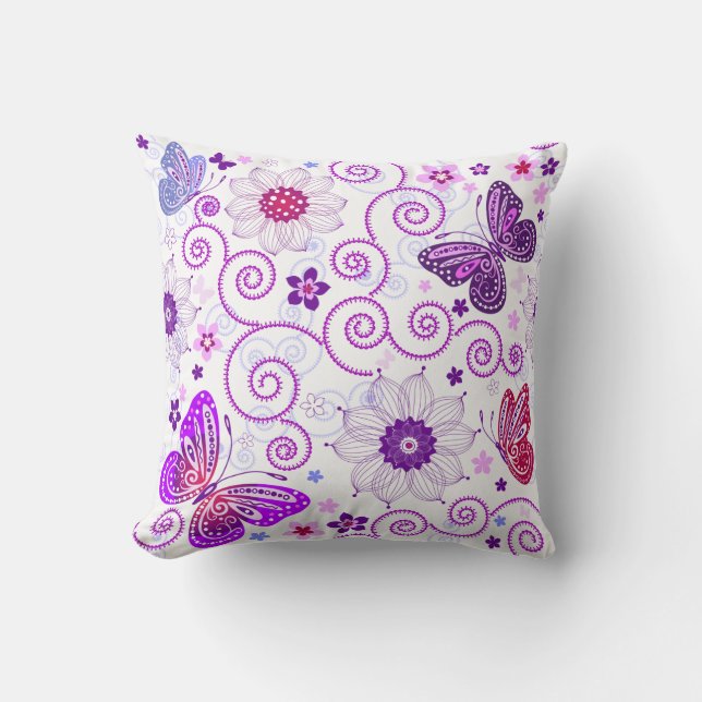 Coussin Fleurs vintages et carreau de papillons (Recto)