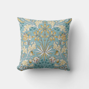 Coussin Fleurs vintages, feuillage bleu clair transparent
