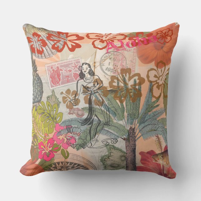Coussin Fleurs vintages Hula Colorful Hawaiian Tropical (Recto)