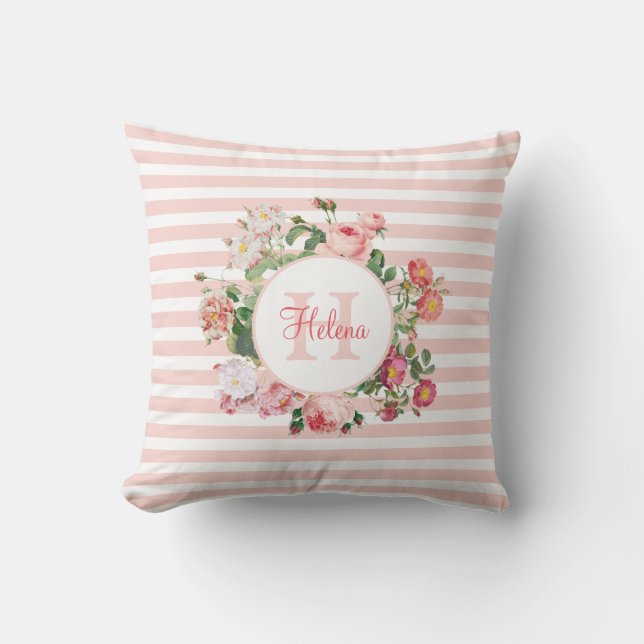Coussin Fleurs vintages Pink Stripes Monogramme (Recto)