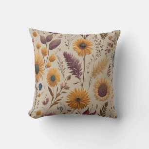 Coussin Fleurs vintages séchées Boho Earthy Soft Pastel To