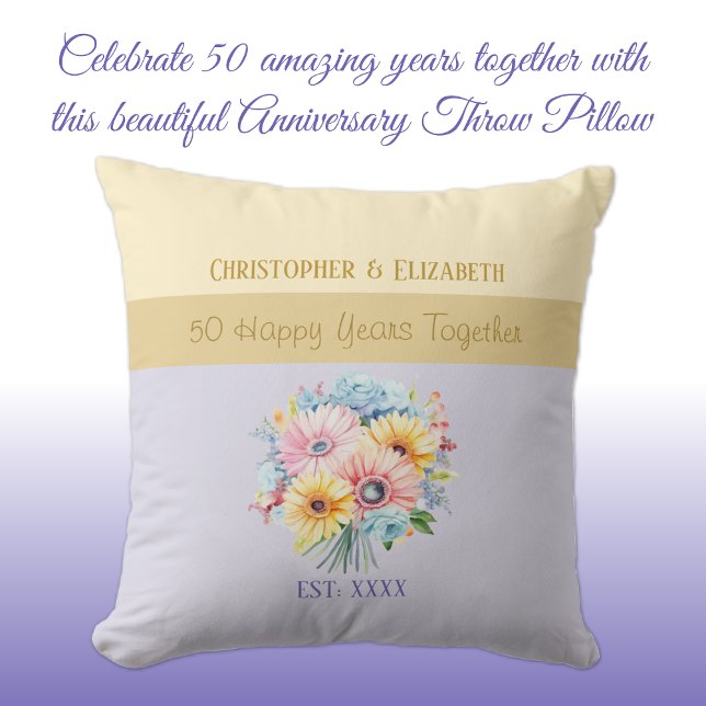 Coussin Fleurs violet pour 50 ans d'or de mariage (Créateur téléchargé)