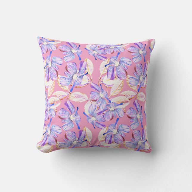 Coussin Fleurs violettes : Aquarelle Élégance Florale. (Recto)