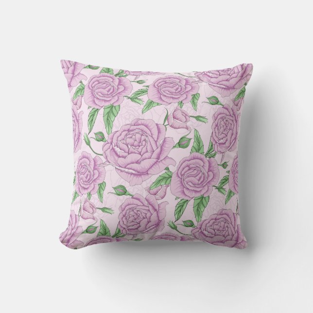 Coussin Fleurs Violettes Avec Motif Feuille (Recto)
