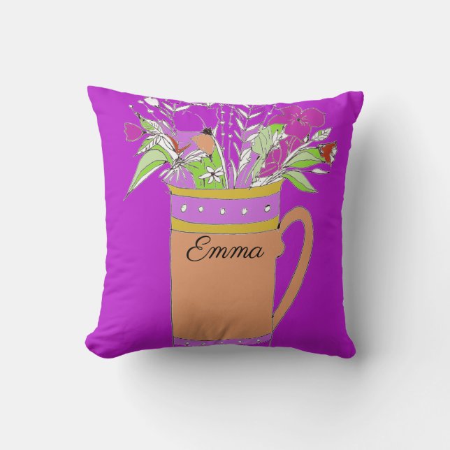 Coussin Fleurs Violettes Claires Dans Un Design De Mug (Recto)