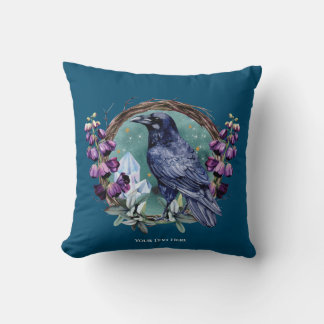 Coussin Fleurs violettes Corbeau céleste cristaux couronne