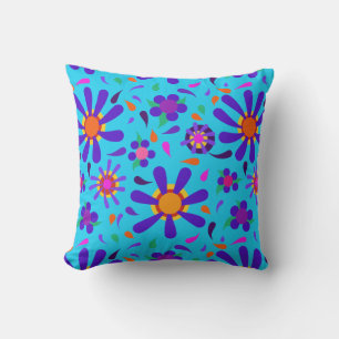 Coussin Fleurs violettes de style moisi sur bleu d'Aqua