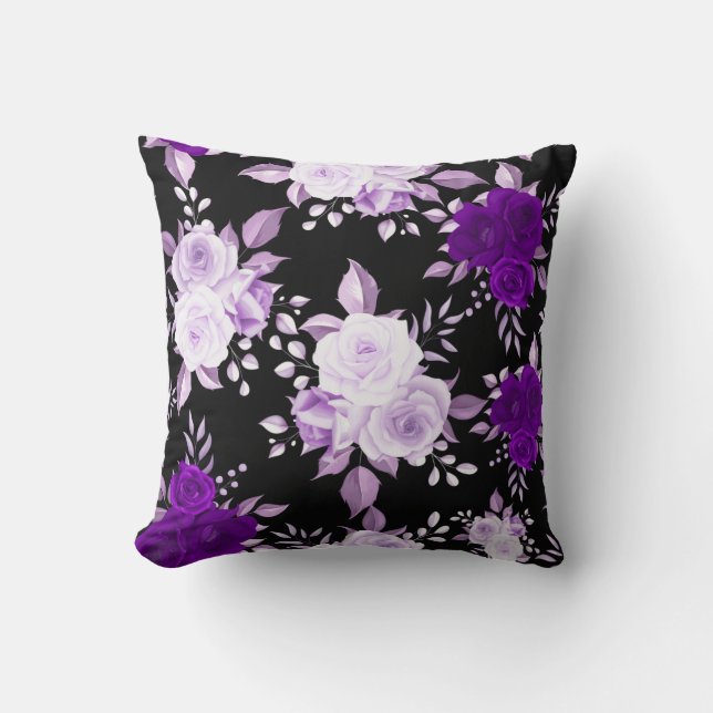Coussin Fleurs Violettes Élégantes Motif Floral Simples (Recto)