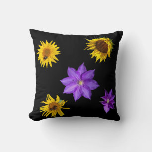 Coussin Fleurs violettes et jaunes Lancer l'oreiller