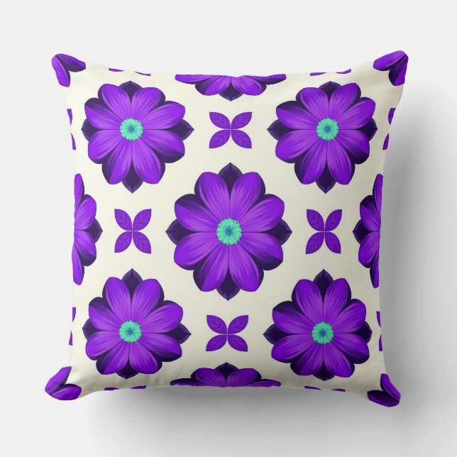 Coussin Fleurs violettes et motifs de feuilles vibrants (Recto)
