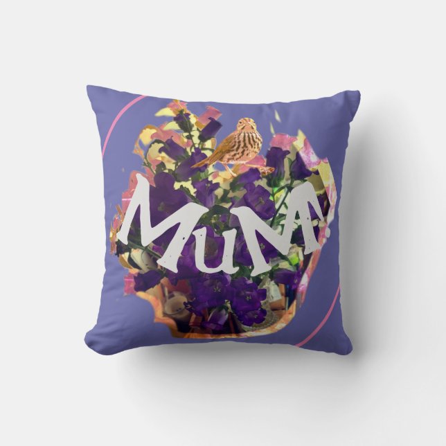 Coussin Fleurs violettes et oiseaux (Recto)