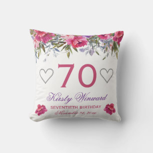 Coussin Fleurs violettes et roses élégantes aquarelle pour
