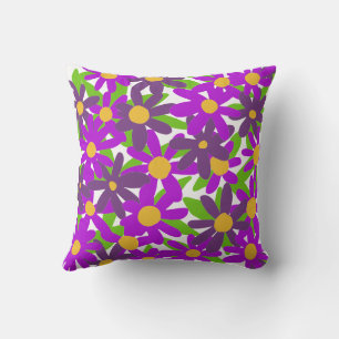 Coussin Fleurs violettes et vertes