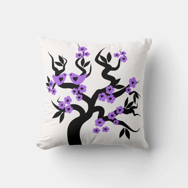 Coussin Fleurs violettes Inséparables sakura cerisier (Recto)