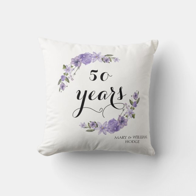 Coussin Fleurs violettes lavande 50e anniversaire de maria (Recto)