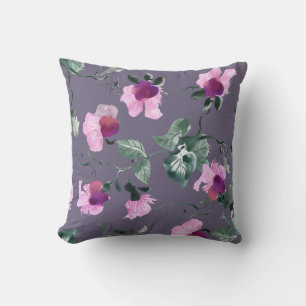 Coussin Fleurs violettes : motif aquarellé.