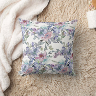 Coussin Fleurs violettes rose pastel blanc