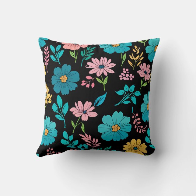 Coussin Fleurs Whimsmiques sur le Blackground de minuit (Verso)