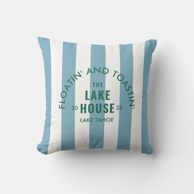 Coussin Floatin' Et Toastin' The Lake House Blue Stripe (Recto)