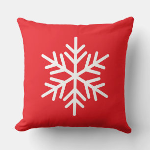 Coussin Flocon de neige alpin blanc festif sur fond rouge